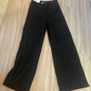 FRAME Jetset High Rise Slim Palazzo Jeans in Sheen Noir